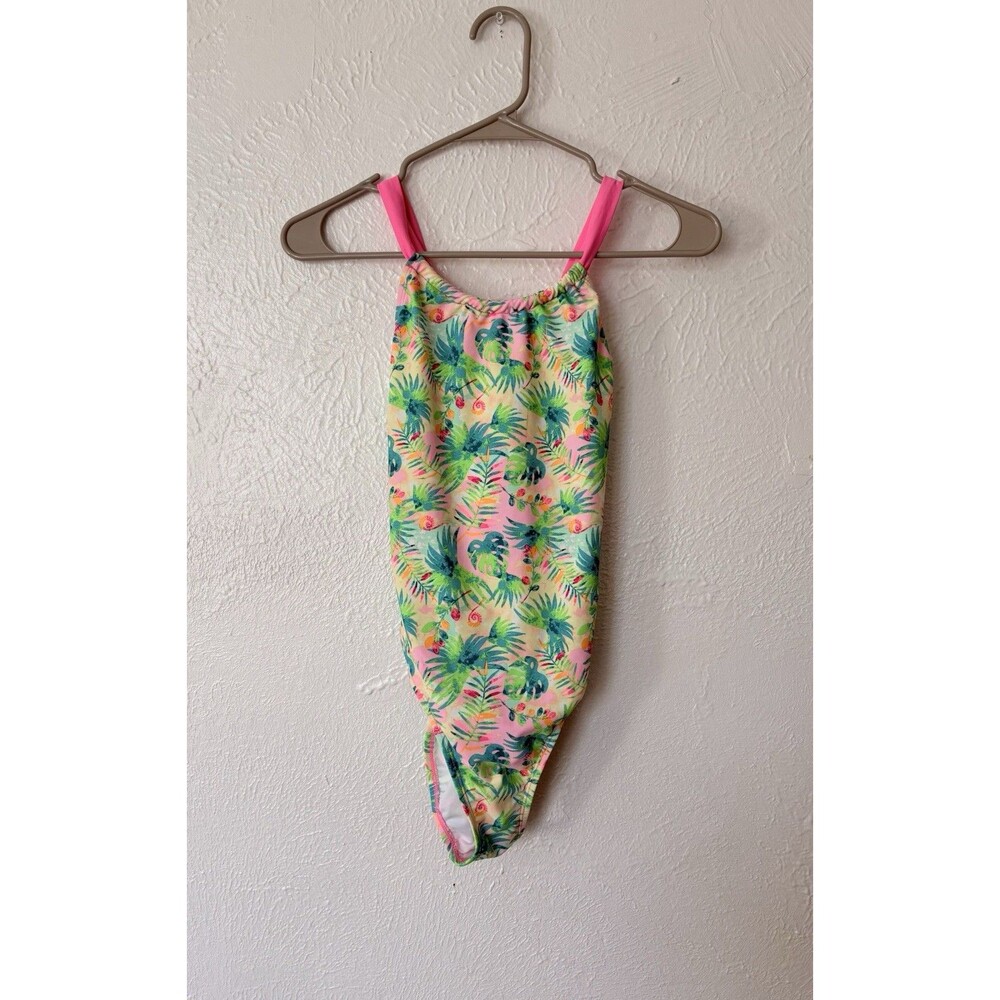 Girls Vibrant Green And Pink One Piece Swimsuit Size 16